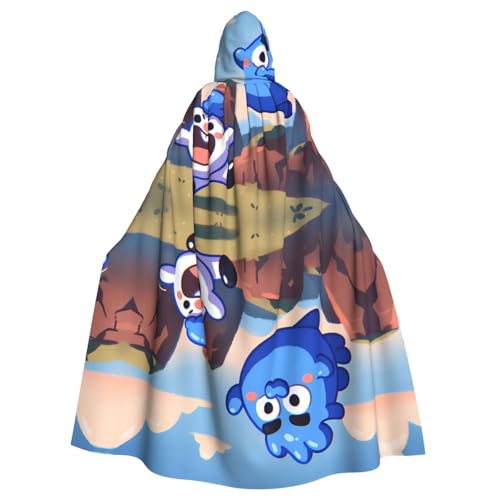 Manteau à capuche bleu imprimé oiseaux - Cape longue fluide pour adultes