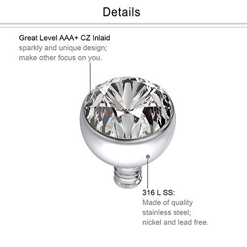 Dyknasz 12PCS 14G Grade 23 Titanium Dermal Anchor Tops Internally Threaded Clear Gem for Women Men2