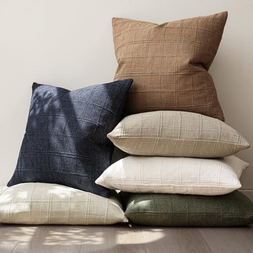 Image of Foindtower Set of 1 Decorative Linen Check Throw Pillow Cover Neutral Farmhouse Lumbar Cushion Cover Soild Modern Boho Home Decor for Sofa Chair Couch Bedroom Living Room,14x36 Inch,Brick