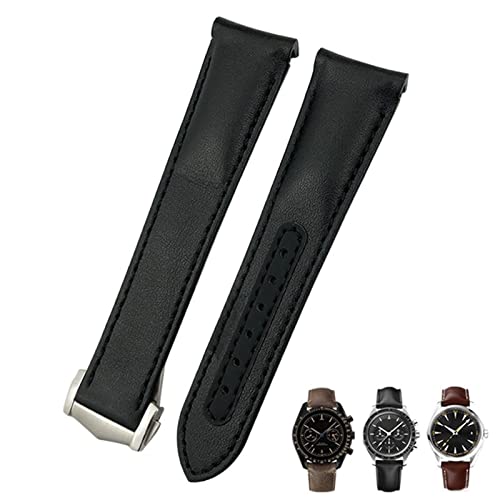 Bracelet montre incurvé cuir noir 21mm compatible Seamaster Planet Ocean