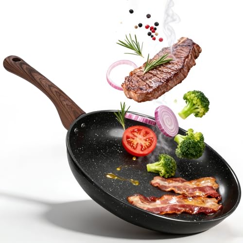 La Mejor Lista de Compras cerafit com al mejor precio. 49 NOVRY Sartenes Antiadherentes, Sartén de Chef de Piedra de Granito, Sartenes para Freír con Mango Resistente al Calor, Batería de Cocina, 2mm de Grosor Reforzado (Negro, 20CM)