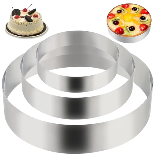 MOLIMOLI Anello per Torta, 3 Pezzi, tortiera Rotonda (10/15/20 cm) in Acciaio Inox - Anelli e cornici per Dolci, Torte, crostatine, confetture di Fragole