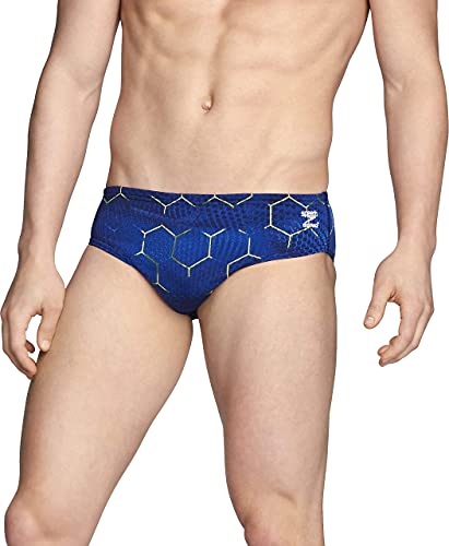 Speedo Traje de baño para Hombre Endurance+ Estampado de Colores del Equipo de natación Bragas, Hombre, Bañador, MTEAMENDBRIEFPRINT, Azul Marino emergente/Dorado, 44