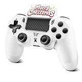 Glitfix Wireless Controller für PS-4, Game Controller kompatibel mit PS-4/Pro/Slim/PC Gamepad mit Turbo/Zurück Taste/Dual Vibration/6-Achsen Gyro Sensor/Touchpanel (1Pcs,Weiß)