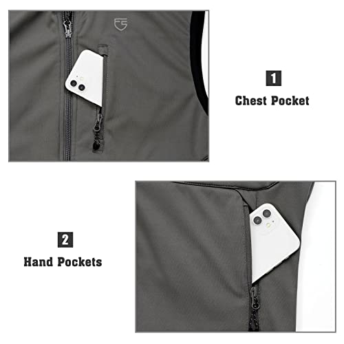 Free Soldier Men's Lightweight Softshell Golf Vests Outerwear Windproof Sleeveless Jackets For Travel Hiking Running Fishing(Black Gray,L) #TOP4