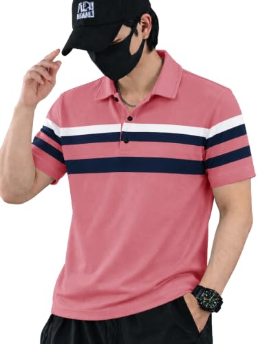 Image of Noble Monk Men's Striped Polo Neck Half Sleeve Casual T-Shirt with Regular Fit