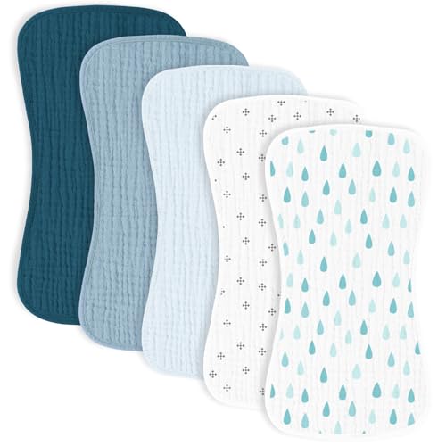 Image of MairMore 5 Pack Muslin Baby Burp Cloths- Neutral Muslin Burping Cloths for Baby Boys Girls and Newborn Towel, Unisex- Large Absorbent Burp Cloths-20x10 Inches