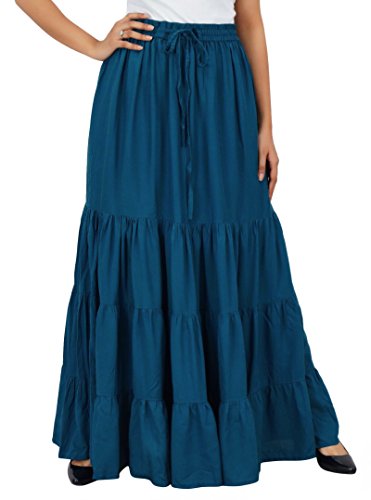 Bimba Boho Long Flaired Maxi Tier Skirt Elastic Waist Rayon Bohemian Skirts2