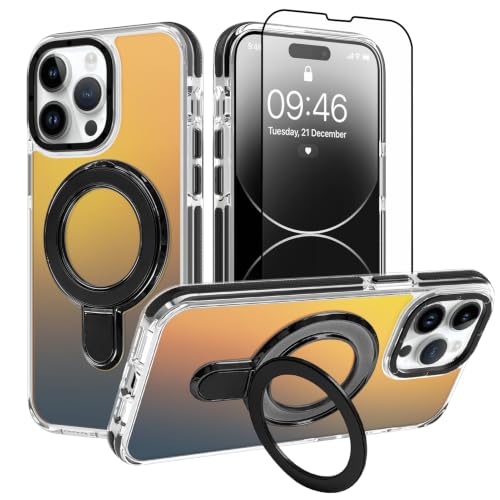 Image of Magnetic for iPhone 14 Pro Max Case with Stand [Compatible with Magsafe] [Fashion Fluorescent Design] [1 Screen Protector] Slim Translucent Matte Case for iPhone 14 Pro Max 6.7 inch 2022, Black