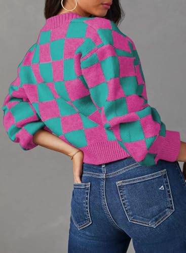 Image of Dokotoo Womens Cardigans Soft Long Sleeve Cable Knit Plaid Cropped Sweaters
