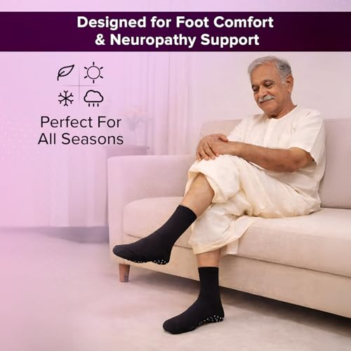 Image of Q DEVICES Diabetic Neuropathy Socks for Men & Women | Non-Binding Bamboo Socks for Swollen Feet & Leg Circulation | Premium Moisture-Wicking, Seamless Cushion Soft Foot Care Socks