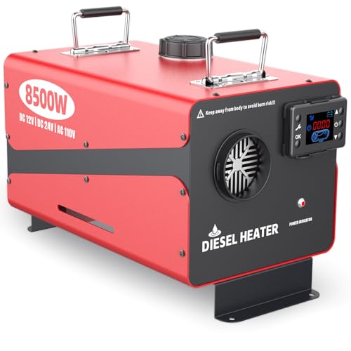 8500W Diesel Heater, 110V/12V/24V Diesel Air Heater All-in-One with Remote and LCD Monitor Control Quick Warm-up Low Noise for Home Shop Garage Camper RV Trailer(NO Ticking)