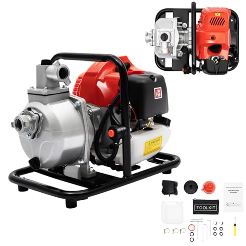 Water Pump, 40.2CC Gasoline Engine Water Pump, 1.7HP 1 Inch High Pressure Water Transfer Pump for Irrigation Pool, Landscaping or Gardening Irrigation