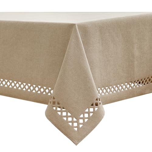 MIULEE Mantel con Aspecto de Lino Lavable Efecto Loto Cuadrado Rectangular 100 x 140 cm Mantel de poliéster Repelente al Agua mantelería Resistente a la Suciedad Crema