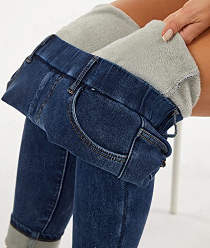 heipeiwa Women's Fleece Lined Winter Thermal Elastic Waist Jeans Stretch Warm Skinny Denim Pants2