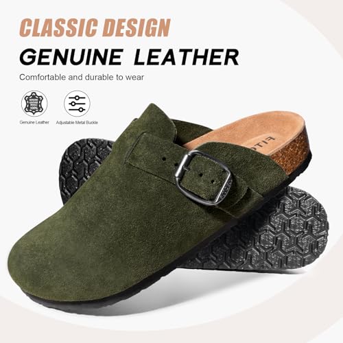 Image of FITORY Mens Suede Clogs with Arch Support Leather Cork Footed Mules