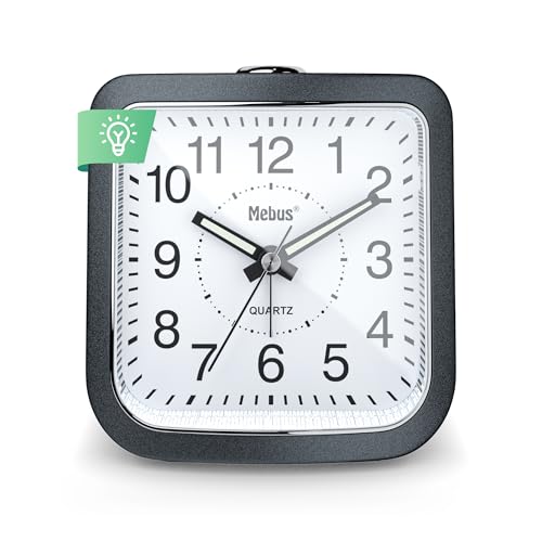 Quarzwecker, geräuscharm ohne Ticken, Leuchtzeiger, Alarm mit Weckwiederholung, Snooze, Zifferblatt-Beleuchtung auf Knopfdruck, Farbe:...