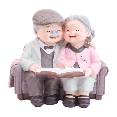 Ausi Figuras de pareja de ancianos leyendo libros. El amor perdura. Estatua de resina de los abuelos. Adornos abstractos para tartas de cumpleaños, oficinas, jardines y salas de estar.