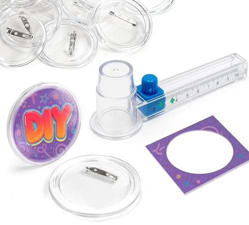 Clear Button Pins Kit with Circle Cutter 30 Pack 2.3 Inch DIY Custom Pin Buttons Blank Acrylic Photo Buttons for Creative Projects Name Tags Events Gifts & Custom Design No Machine Required