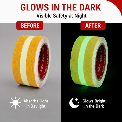 Image of Mario Yellow Anti-Skid Glow-in-the-Dark Tape Width 50mm x Length 5mtr (16.5 feet) | High Grip Waterproof Anti-Slip Safety Tape | Self Adhesive Non-Slip Tape for Stairs & Dark Areas | Pack of 1