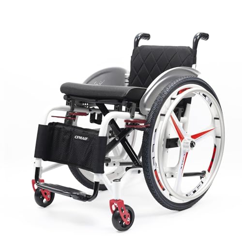 Image of Portable Aluminum Folding Wheelchair, Lightweight Manual Sports Chair with Anti-Tipper, Quick Release Rear Wheels(B,43cm /16.9in Seat)