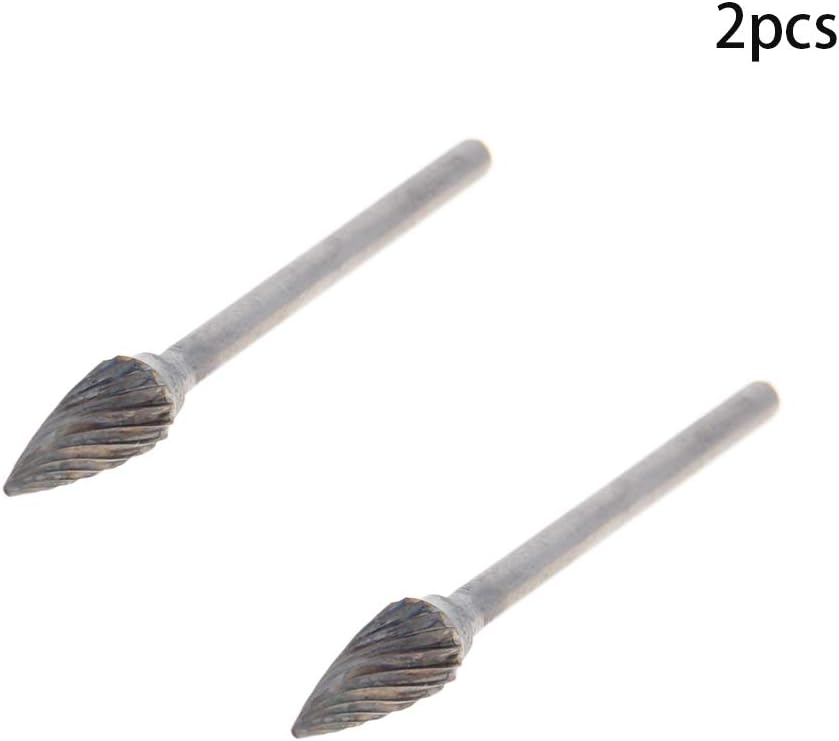 Auniwaig Tungsten Carbide Rotary Burr 3mm / 1/8" Shank, 6mm Head Size Single Cut Conical Carving Burr Bits, for Woodworking, Drilling, Metal Carving, Engraving, Polishing 2pcs