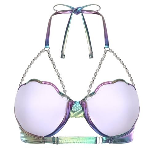 Womens Seashell Bra Hawaiian Shell Padded Bikini Top Fashion Chest Chain Beach Party Swim Top4