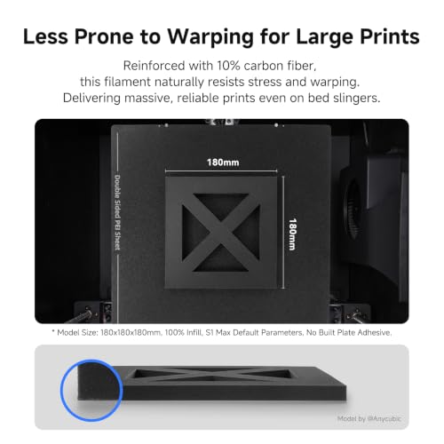 Image of Anycubic PET-CF Carbon Fiber 3D Printer Filament 1.75mm, 190℃ Heat Resist, Ultra Low Moisture Absorption, Rigid Low Warp Matte Print with Reusable Spool, 0.5KG, Black