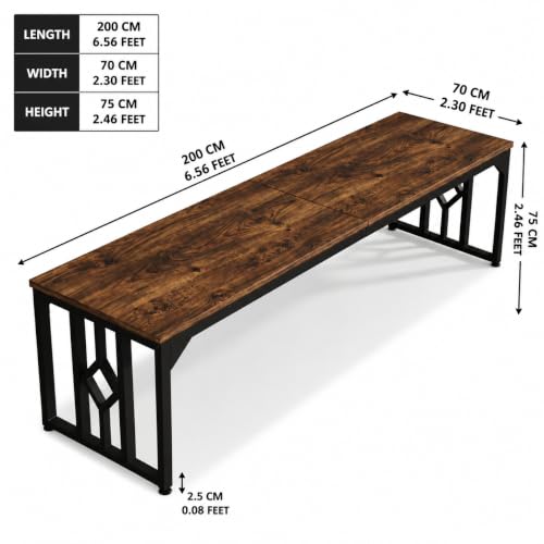 Image of Executive Computer Desk|Large Workstation Tables for Home & Workplace | Wooden Top with Heavy-Duty Metal Frame|office table for work| Conference Setup & Director Use|Rustic Brown|200x70x75 CM