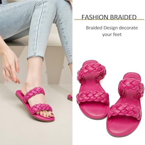 Image of Ruiee Wide Width Flat Sandals for Women. | Wide Width Sandals, X-Wide Feet Slides, Summer Braided Flat Slides, Versatile, Fashion Comfort