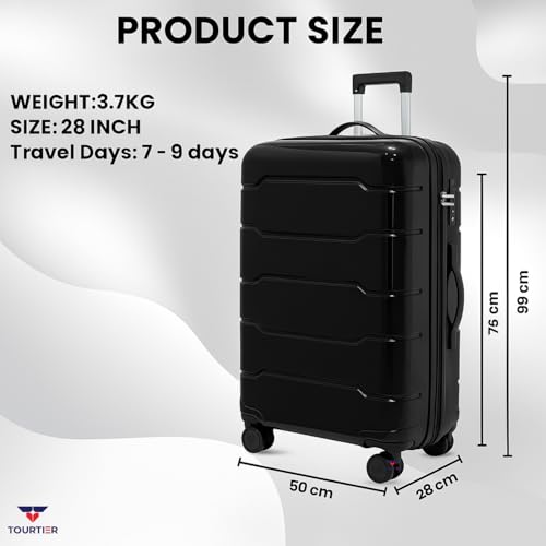 Image of 28-Inch Hard-Shell Luggage Suitcase | Lightweight 3.7 kg | 360 Spinner Wheels | 2-Way Zipper | Multi-Functional Lock | Business & Family Travel Trolley Bag (1, BLACK-28INCH)