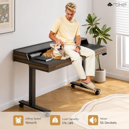 Image of ARTIKEL Valor Pro Electric Height Adjustable Standing Desk with Storage Drawers & Shelves| Sit-Stand Desk for Home Office |Ergonomic Workspace Table (Rustic Brown)