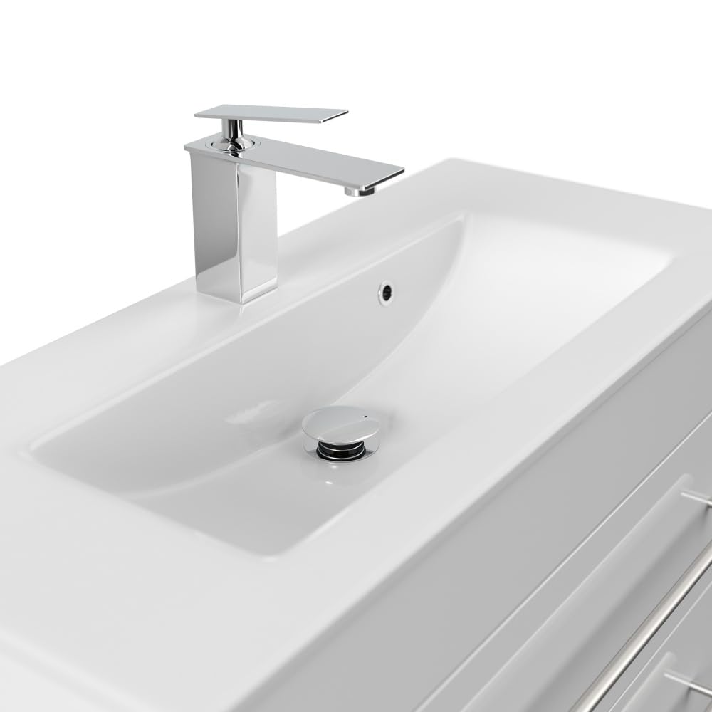 Badmöbel Mars 800 SlimLine mit Keramik Waschbecken, Weiß Hochglanz, 80 cm | SoftClose, Unterschrank mit 2 Schubladen, für Badezimmer