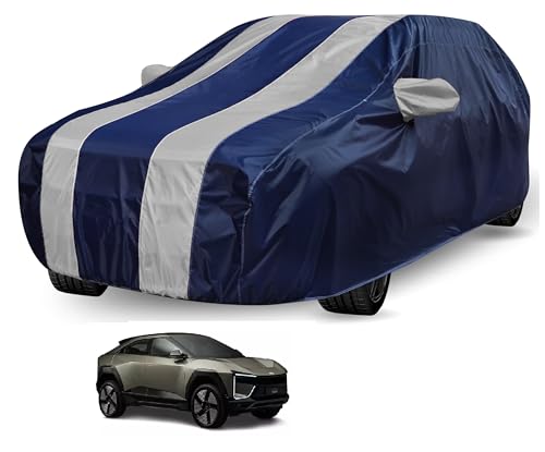 Image of Auto Hub Car Cover Compatible with Mahindra BE 6e EV with Mirror Pocket, Water Resistant, Triple Stitched, BE 6e EV Car Cover- Navy-Silver