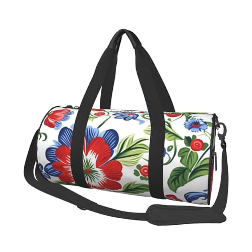 Red Flower Large Capacity Travel Duffel Bag With Shoulder Strap, Lightweight Carry On Luggage Tote For Gym, Sports, Short Trips