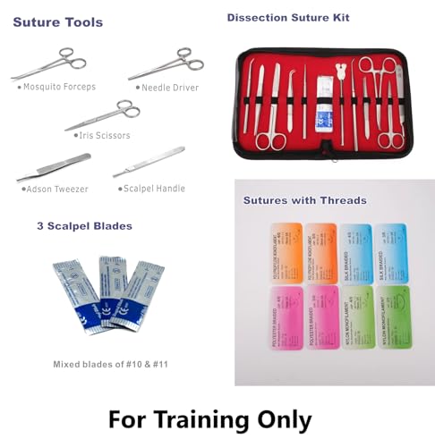 Image of 32 Pcs Suture Practice Complete Kit for Medical Students Nurse Training Silicone Skin Pad Stainless Suturing Tools Thread Needles Demonstration Learning Set (32)