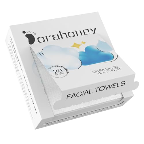 Dorahoney Disposable Face Towels Travel, 12'×12' Extra Large Face Towelettes, Ultra Soft Facial Towels for Sensitive Skin, Makeup Remover Dry Wipes, 20 Count (1 Pack)