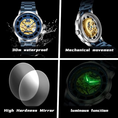 Image of OLEVS Mens Automatic Watch Skeleton Diamond Luxury Mechanical Self Winding Dress Wrist Watch Waterproof Luminous