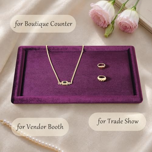 Yinbeini Velvet Jewelry Organizer Display Tray, Rectangle Necklace Ring Earring Storage Plate for Jewelry Shop Counter, Exhibition Booth & Household Dresser Organization (Purple) by Yinbeini - Image 3