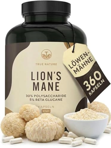Lions Mane - 360 Kapseln - 2000mg pro Tag - 30:1 Extrakt (60000mg Hericium/Löwenmähne Pilz...