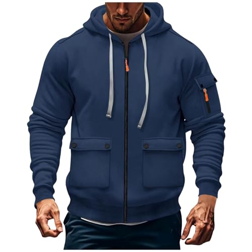 Chaqueta polar Decathlon con capucha para hombre – Sudadera con capucha de algodón térmico, sudaderas para hombre, adulto, algodón, cómoda, ropa de trabajo elástica, ropa deportiva para hombre, azul