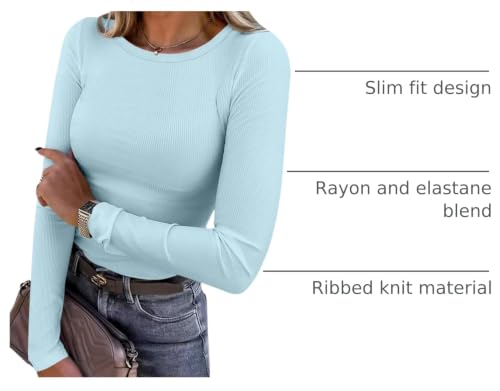 Image of ANRABESS Women Long Sleeve Shirts Rib Knit Slim Fit Tops Basic Tee Spring Outfits Casual T-Shirt Underscrubs Layer Clothes