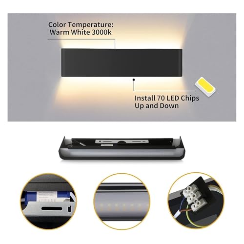 Lámpara de pared interior LED de aluminio negro con luz neutra de 61cm 3