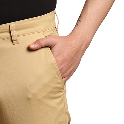 Image of Parx Men Low Rise Tapered Fit Solid Pattern Cotton Spandex Blend Flat Front Casual Trouser