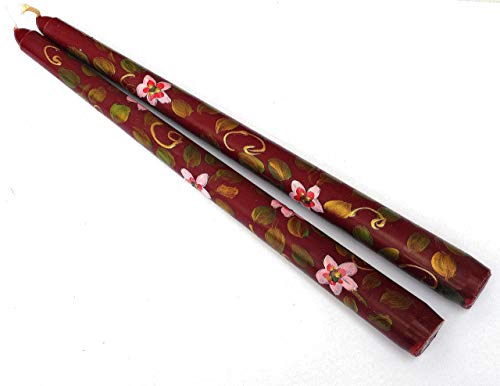 Hand Painted Burgundy Pink Poinsettia Taper Candles Holiday Decor Christmas Decorations Limited Edition #TOP2
