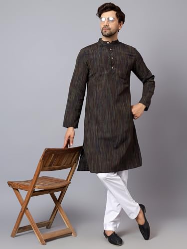 Image of LATEST CHIKAN Men's Cotton Long Kurta Full Sleeves - Casual Ethnic Wear