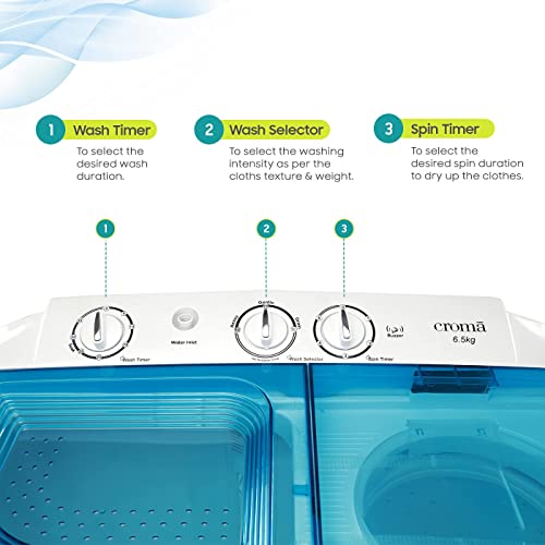 Image of Croma 6.5 kg Semi Automatic Top Load Washing Machine (CRAW2221, White)