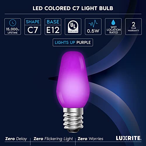 LUXRITE C7 LED Purple Replacement Light Bulbs for String Lights (6 Pack) by LUXRITE - Used condition - Image 6