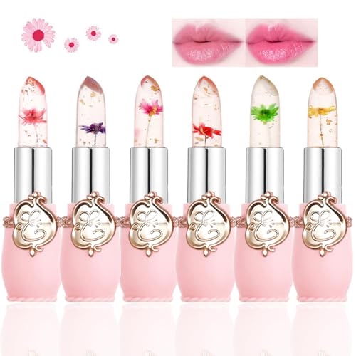 Bild von Clear Flower Jelly Lippenstift, 6 Packungen nahrhafte Feuchtigkeitscreme Lippenbalsam Temperatur Farbwechsel Lippenstift Matt Langlebiger Lipgloss (Pink-6, M) 1 stück (6er Pack)