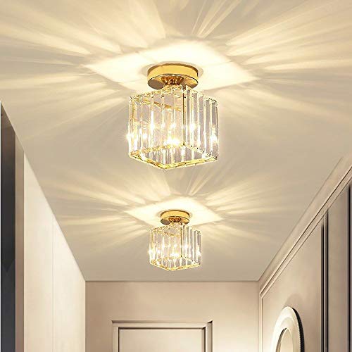 Mini chandelier de cristal de lujo base cuadrada dorada para techo 4